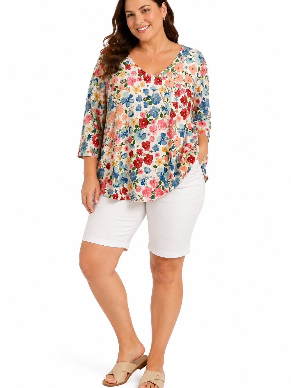 Sakurafina Floral Cottagecore Stretch Top 2XL Romantic Watercolor Blouse
